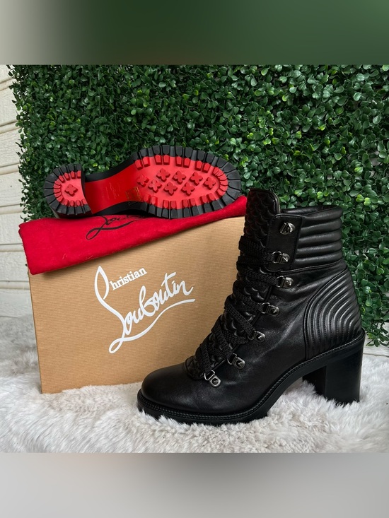 Christian Louboutin Shoes - CHRISTIAN LOUBOUTIN Black Mad 70 mm Leather Heel Combat Boots Miss Z So Kate
